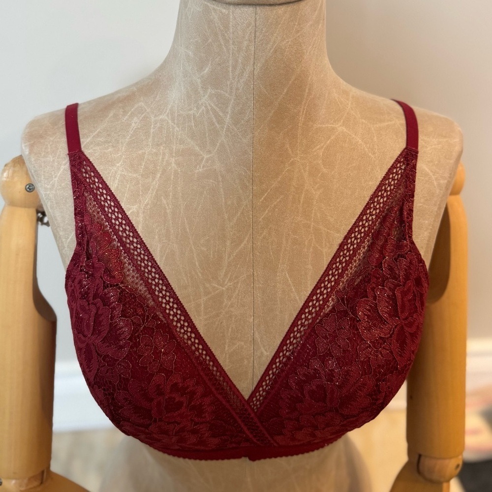 NWT KNIX Lace Deep V Bralette, Red Velvet (L) - Picture 4 of 9
